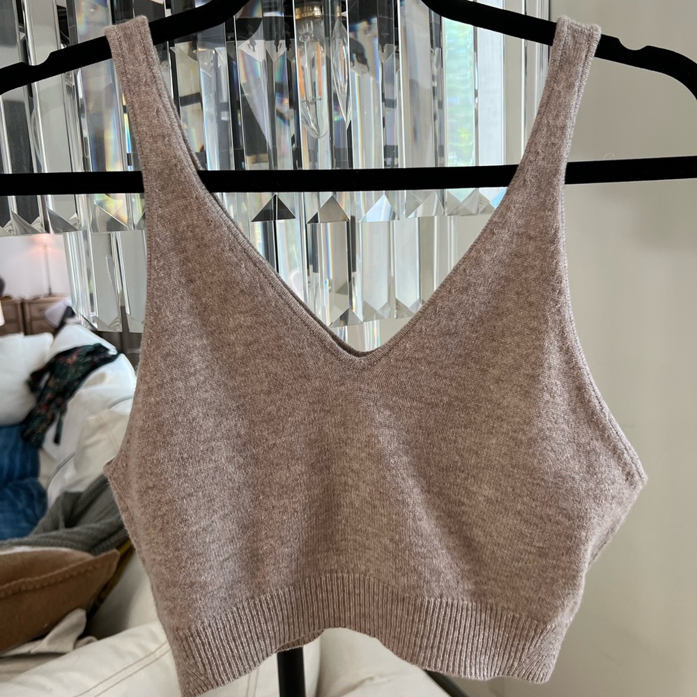 Frame Denim Taupe Knit Crop Tank